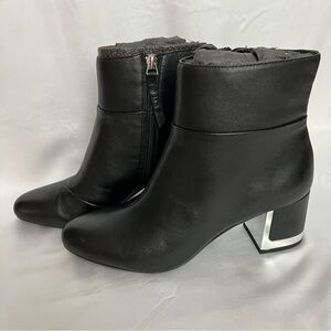 DKNY Womens Black Metallic Heel Accent Round Toe Block Heel Leather Booties 8.5